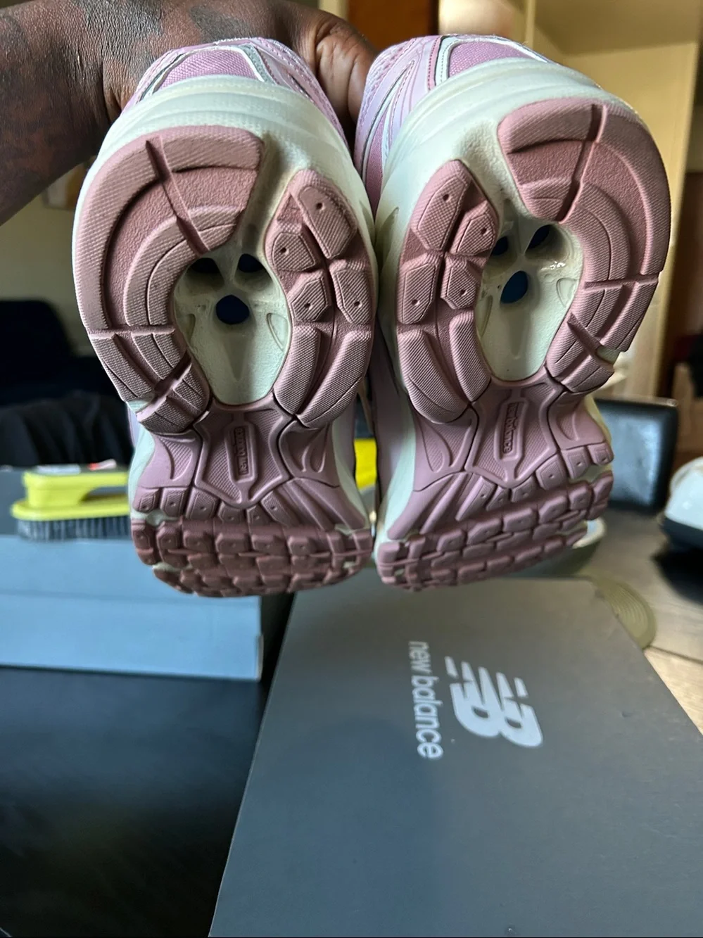 New Balance Pink and Cream Mesh Running Sneakers